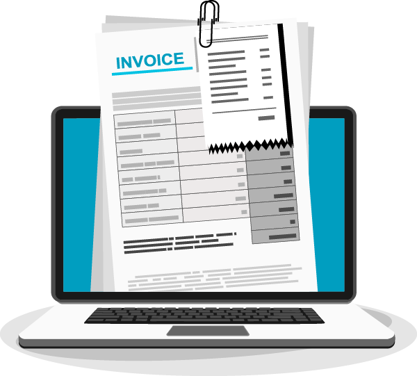 Online digital invoice laptop or notebook with bills